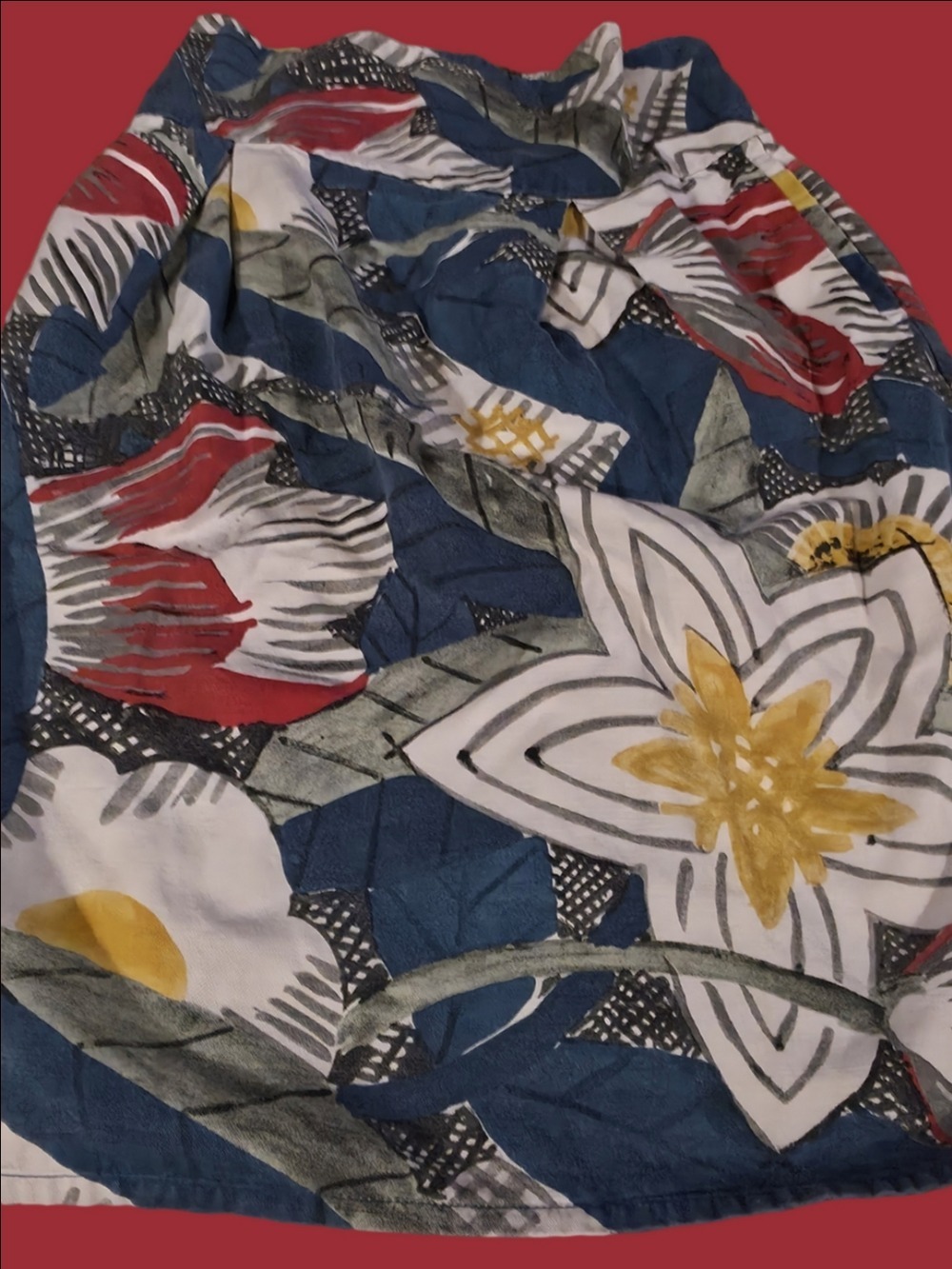 4/$67 Deal! Thought Floral Midi Skirt in Blue, Red & Yellow